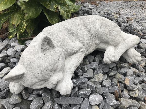 Grote foto slapende kat levensecht dierenfiguur van steen tuin en terras tuindecoratie