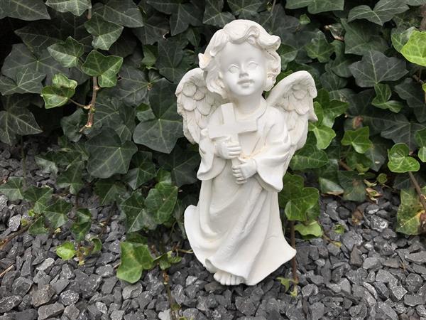 Grote foto engel beeld met kruis gemaakt van polystone tuin en terras tuindecoratie