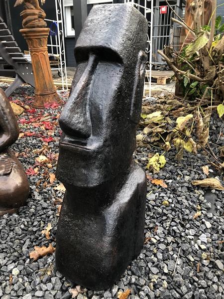 Grote foto moai xxl groot stenen beeld van de paaseilanden donker bruin tuin en terras tuindecoratie