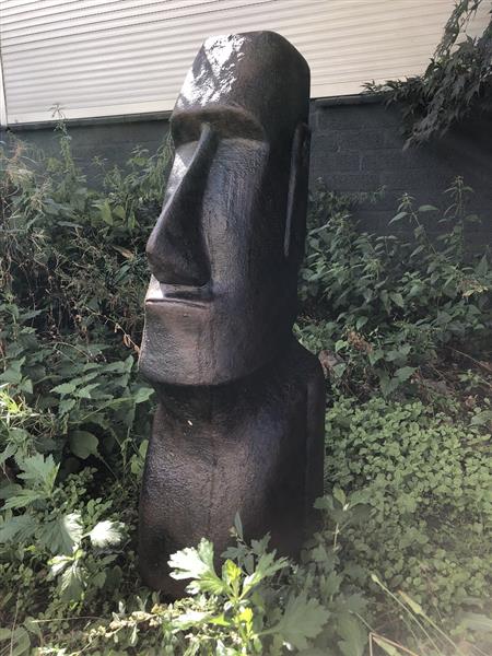 Grote foto moai xxl groot stenen beeld van de paaseilanden donker bruin tuin en terras tuindecoratie