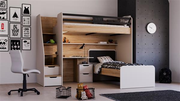 Grote foto new options hoekstapelbed met bureau 90x200 eiken beige almila kinderen en baby complete kinderkamers