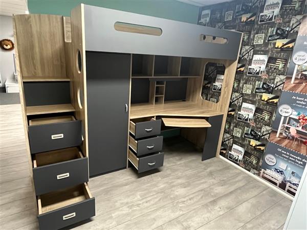 Grote foto lolo hoogslaper met bureau en kast 90x200 antraciet bk beds kinderen en baby complete kinderkamers