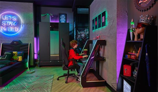 Grote foto roox gaming bureau met led verlichting almila huis en inrichting stoelen