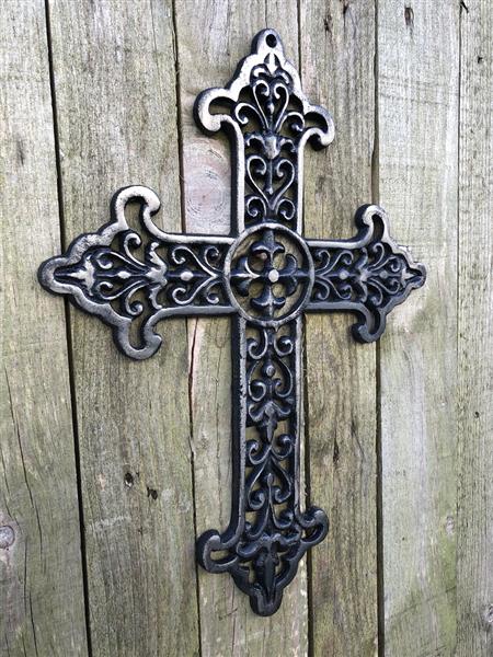 Grote foto 1 kruis gemaakt van gietijzer zwart zilver tuin en terras tuindecoratie