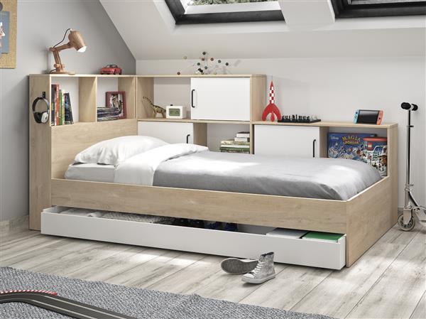 Grote foto erwin 1 persoonsbed met kastjes en lade naturel wit gami antiek en kunst stoelen en banken