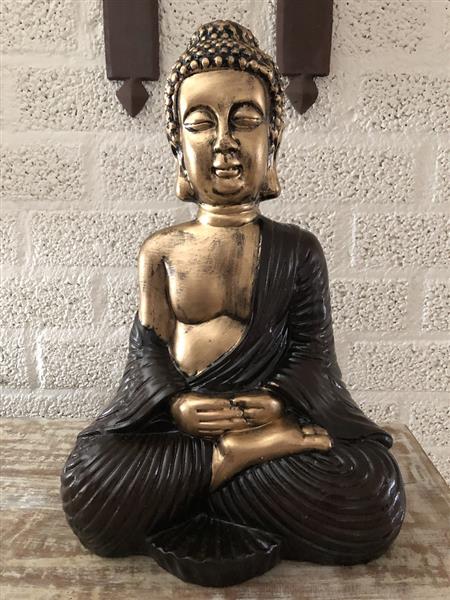 Grote foto boeddha beeld ceramic zittend thais in kleur. tuin en terras tuindecoratie
