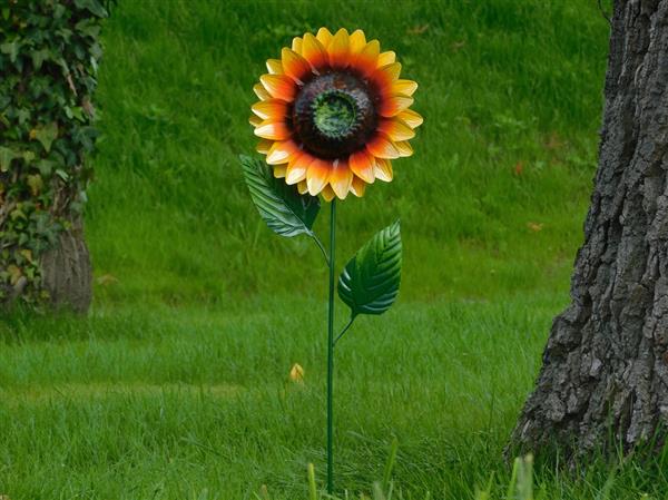 Grote foto handgemaakte zonnebloem tuinsteker 84 cm metaal tuin en terras tuindecoratie