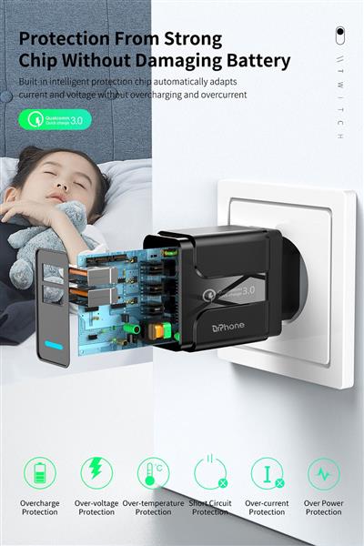 Grote foto drphone halo3 18w dubbele qualcom 3.0 quick charge thuislader adapter snel lader fast charge telecommunicatie opladers en autoladers