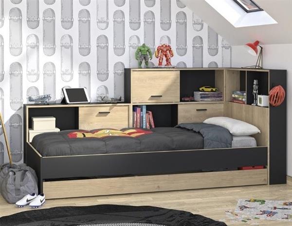 Grote foto tonight 1 persoonsbed met kastjes en lade antraciet eiken gami antiek en kunst stoelen en banken