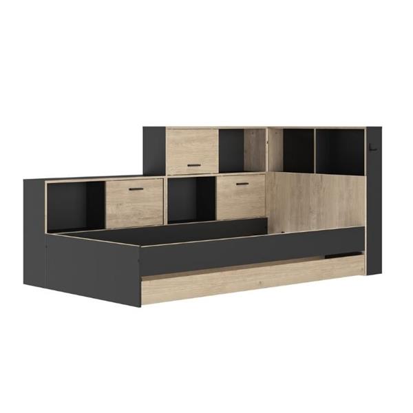 Grote foto tonight 1 persoonsbed met kastjes en lade antraciet eiken gami antiek en kunst stoelen en banken