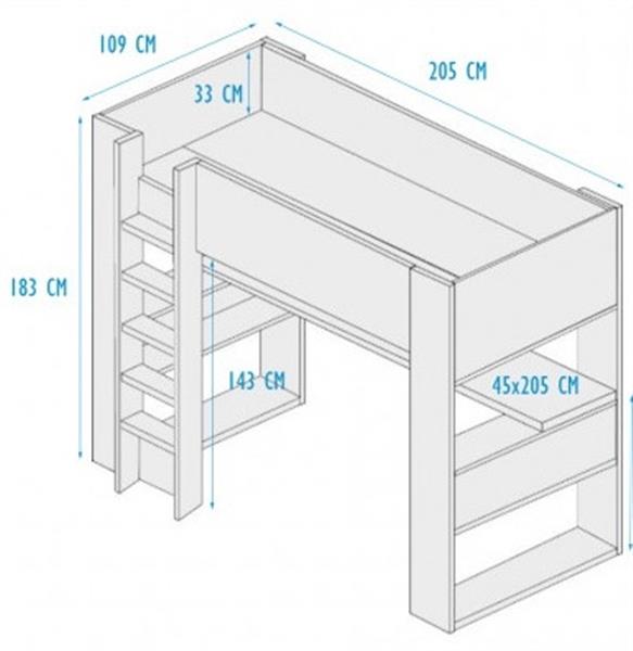 Grote foto twist hoogslaper met bureau 90x200 wit met antraciet trasman kinderen en baby complete kinderkamers