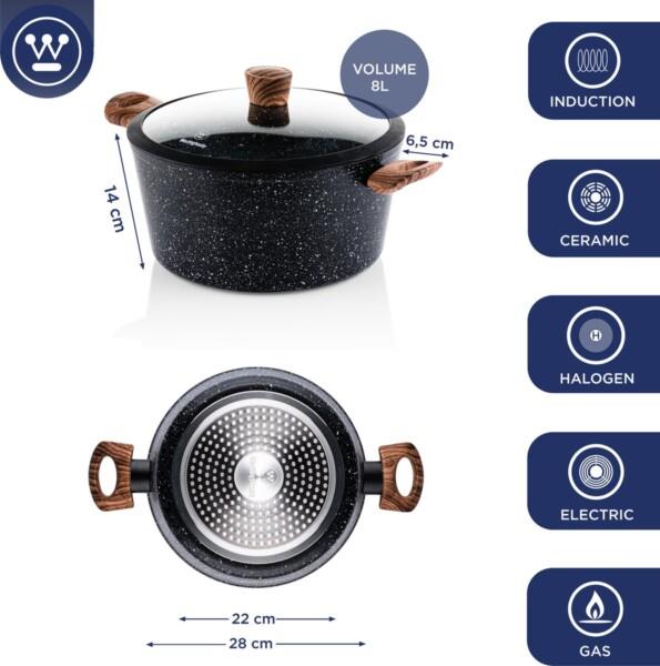 Grote foto westinghouse kookpan braadpan inductie 28 cm zwart marmer speciale editie met deksel huis en inrichting kookgerei