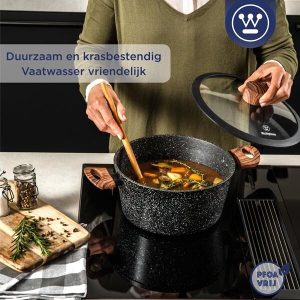 Grote foto westinghouse kookpan braadpan inductie 28 cm zwart marmer speciale editie met deksel huis en inrichting kookgerei