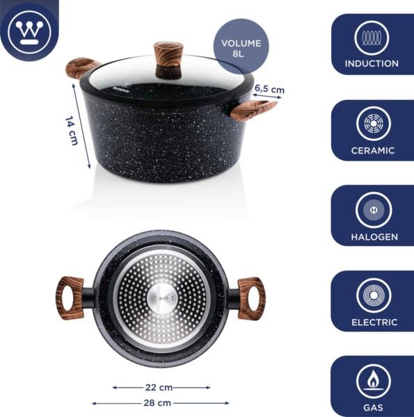 Grote foto westinghouse kookpan braadpan inductie 28 cm zwart marmer speciale editie met deksel verp huis en inrichting kookgerei