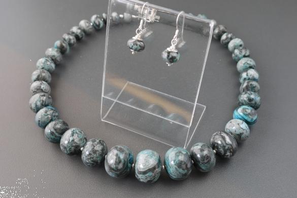 Grote foto picasso jaspis blauw ketting oorhanger set sieraden tassen en uiterlijk kettingen
