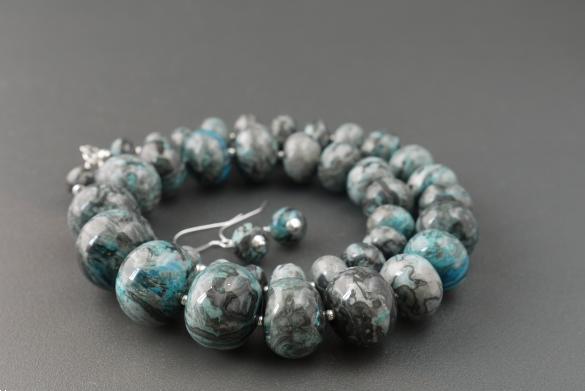 Grote foto picasso jaspis blauw ketting oorhanger set sieraden tassen en uiterlijk kettingen