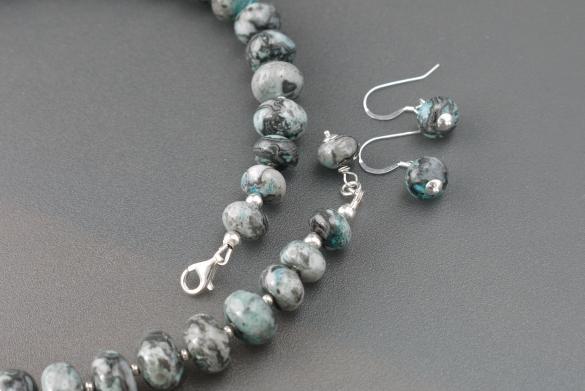 Grote foto picasso jaspis blauw ketting oorhanger set sieraden tassen en uiterlijk kettingen