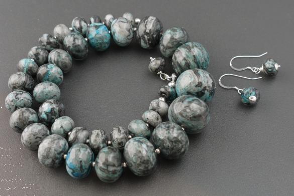 Grote foto picasso jaspis blauw ketting oorhanger set sieraden tassen en uiterlijk kettingen