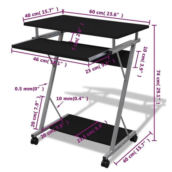 Grote foto vidaxl studenten computerbureau 60 x 40 x 74 cm zwart huis en inrichting stoelen