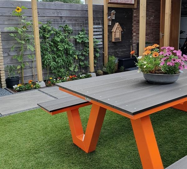 Grote foto picknicktafel blokpoot gecoat met composiet plank tuin en terras tuinmeubelen