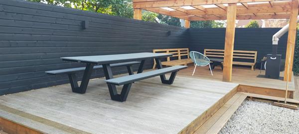Grote foto picknicktafel blokpoot gecoat met composiet plank tuin en terras tuinmeubelen