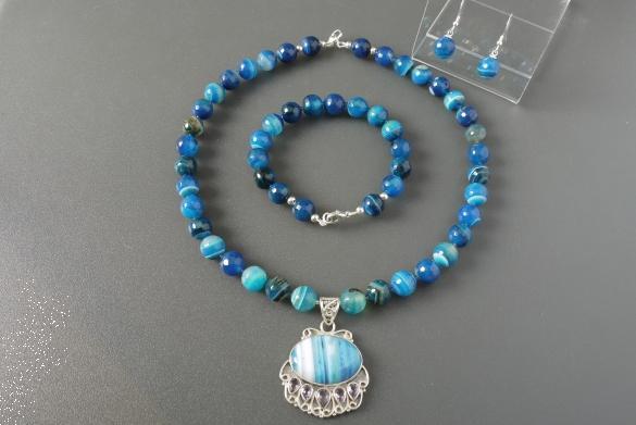 Grote foto blauwe agaat ketting oorhanger armband set sieraden tassen en uiterlijk kettingen