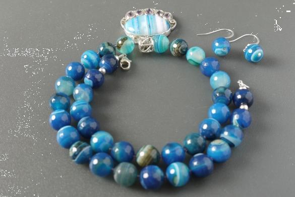 Grote foto blauwe agaat ketting oorhanger armband set sieraden tassen en uiterlijk kettingen