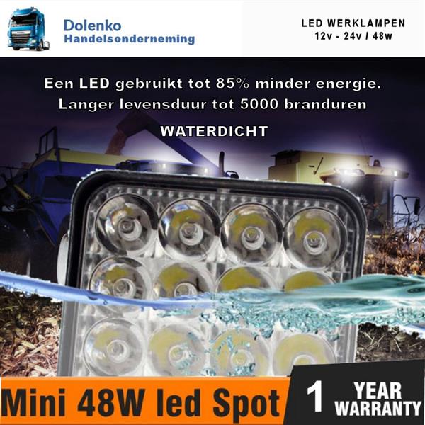 Grote foto led werklampen 12v 24v 48w vanaf 2 stuks agrarisch landbouw