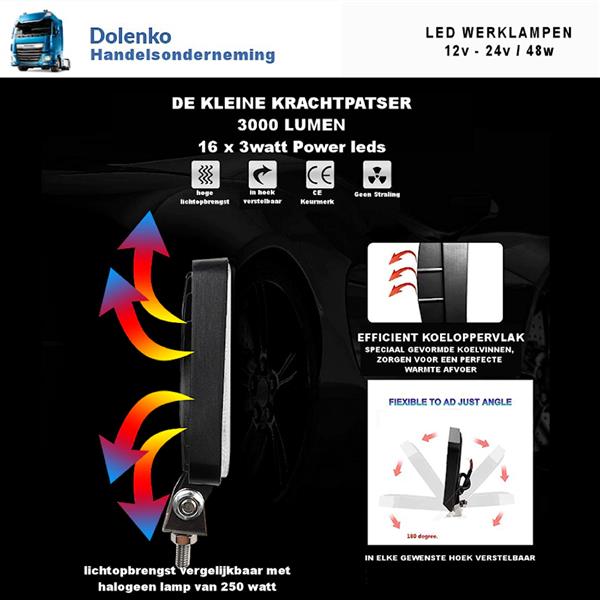 Grote foto led werklampen 12v 24v 48w vanaf 2 stuks agrarisch landbouw