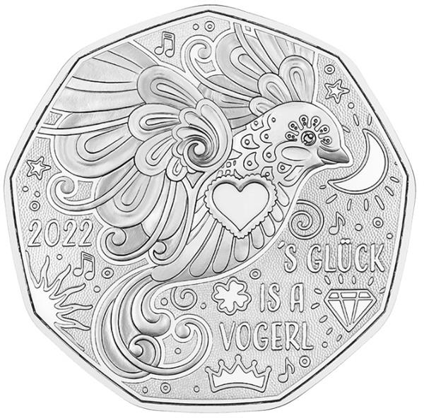 Grote foto oostenrijk 5 euro 2022 geluk is een vogel zilver bu verzamelen munten overige