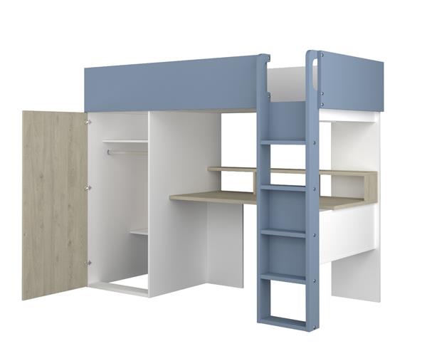 Grote foto flow hoogslaper met bureau en kast 90x200 eiken blauw trasman kinderen en baby complete kinderkamers