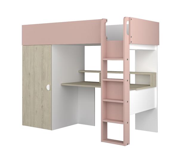 Grote foto flow hoogslaper met bureau en kast 90x200 eiken roze trasman kinderen en baby complete kinderkamers