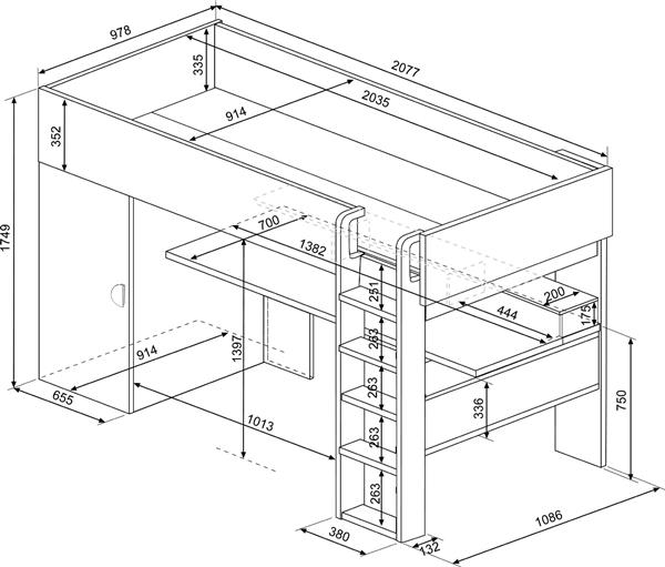 Grote foto flow hoogslaper met bureau en kast 90x200 eiken wit trasman kinderen en baby complete kinderkamers