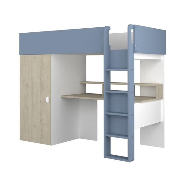 Grote foto flow hoogslaper met bureau en kast 90x200 eiken blauw trasman kinderen en baby complete kinderkamers