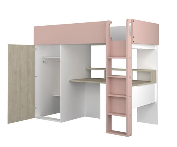 Grote foto flow hoogslaper met bureau en kast 90x200 eiken roze trasman kinderen en baby complete kinderkamers