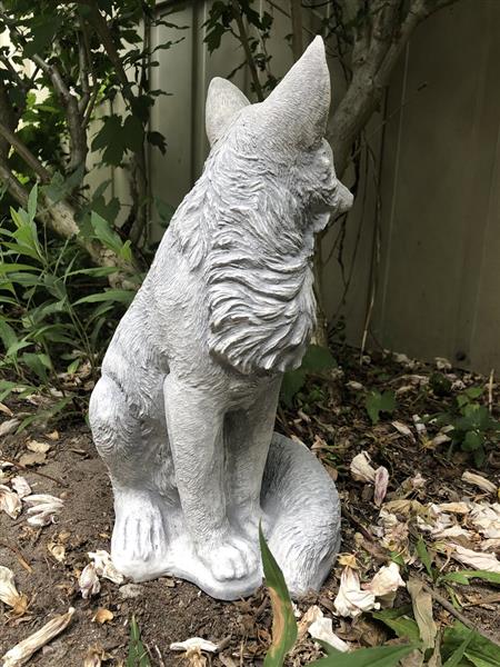 Grote foto vos stenen beeld vos dierfiguren vos tuinbeelden. steen wit tuin en terras tuindecoratie