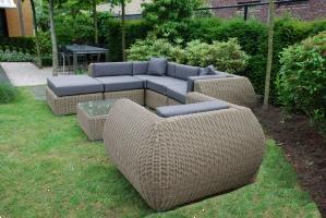 Grote foto loungeset curved kunststof rondwicker naturel tuin en terras tuinmeubelen