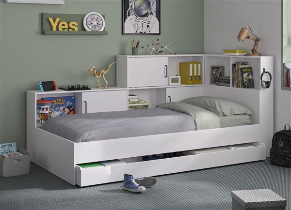Grote foto jamy 1 persoonsbed met kastjes en lade wit gami antiek en kunst stoelen en banken