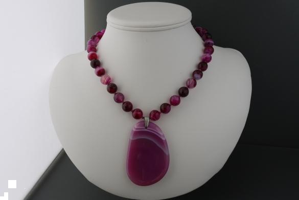 Grote foto fuchsia roze agaat ketting oorhanger set sieraden tassen en uiterlijk kettingen