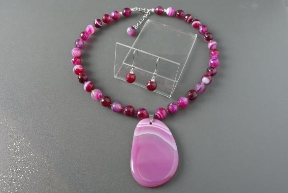Grote foto fuchsia roze agaat ketting oorhanger set sieraden tassen en uiterlijk kettingen