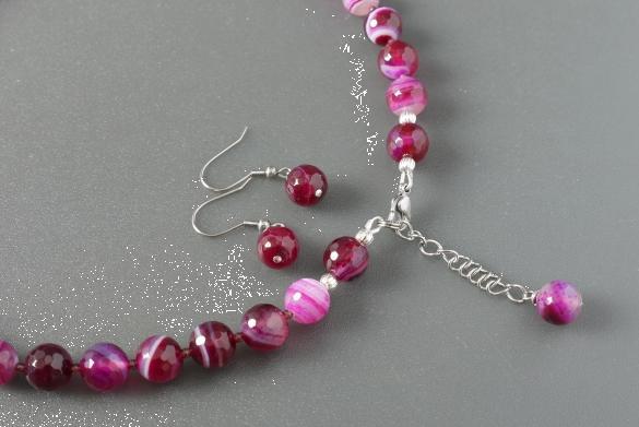 Grote foto fuchsia roze agaat ketting oorhanger set sieraden tassen en uiterlijk kettingen