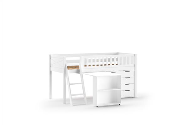 Grote foto scott halfhoogslaper met bureau en ladekast 90x200 wit vipack kinderen en baby complete kinderkamers