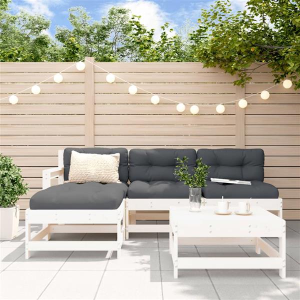 Grote foto vidaxl 5 delige loungeset met kussens massief hout wit tuin en terras tuinmeubelen