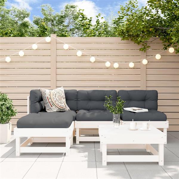 Grote foto vidaxl 5 delige loungeset met kussens massief hout wit tuin en terras tuinmeubelen