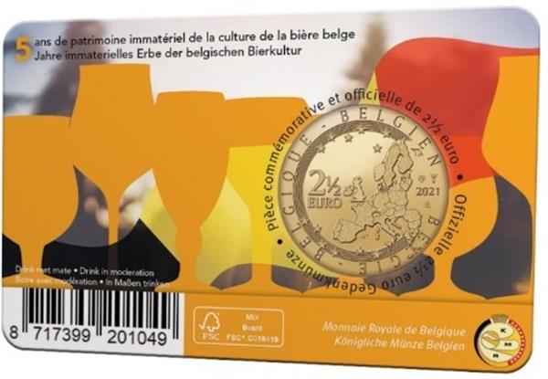 Grote foto belgi 2 5 euro 2021 biercultuur coincard nederlands verzamelen munten overige