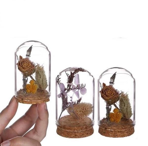 Grote foto actie mini dome stolpjes gevuld incl droogbloemen 4 h.6 cm set 4 leuk cadeautje purple natural dome verzamelen overige verzamelingen