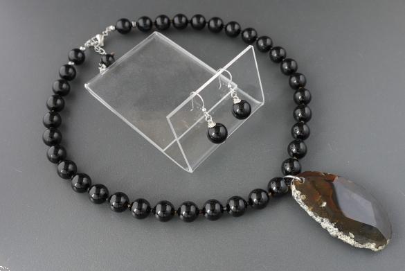 Grote foto onyx ketting oorhanger set sieraden tassen en uiterlijk kettingen