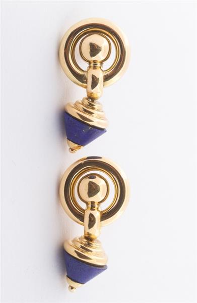 Grote foto gouden oorhangers met lapis lazuli sieraden tassen en uiterlijk oorbellen