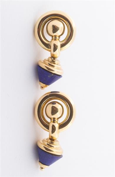 Grote foto gouden oorhangers met lapis lazuli kleding dames sieraden