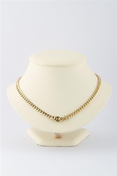 Grote foto gouden gourmet collier met bij het slot een cabochon geslepen saffier kleding dames sieraden